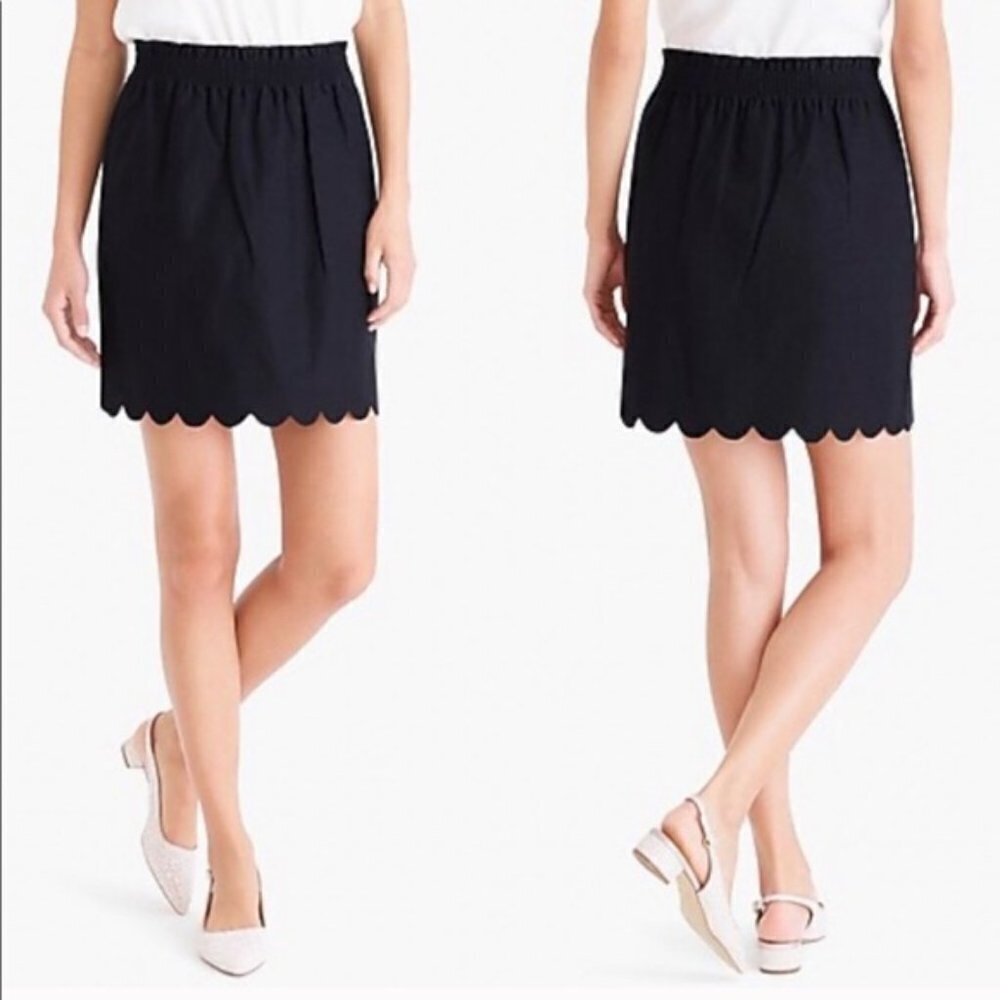 J. Crew Scalloped Linen-cotton Skirt In Black Size‎ 6